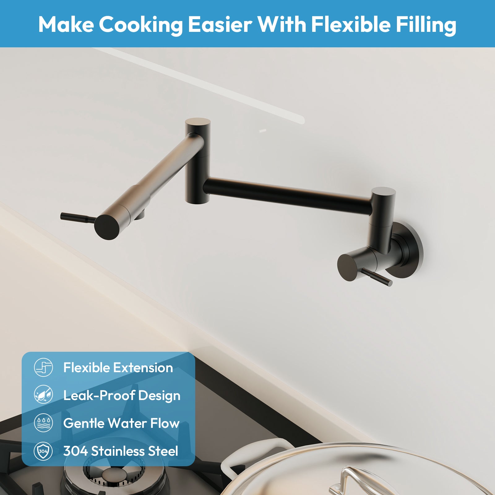 Besdor Pot Filler Faucet Stainless Steel Matte Black